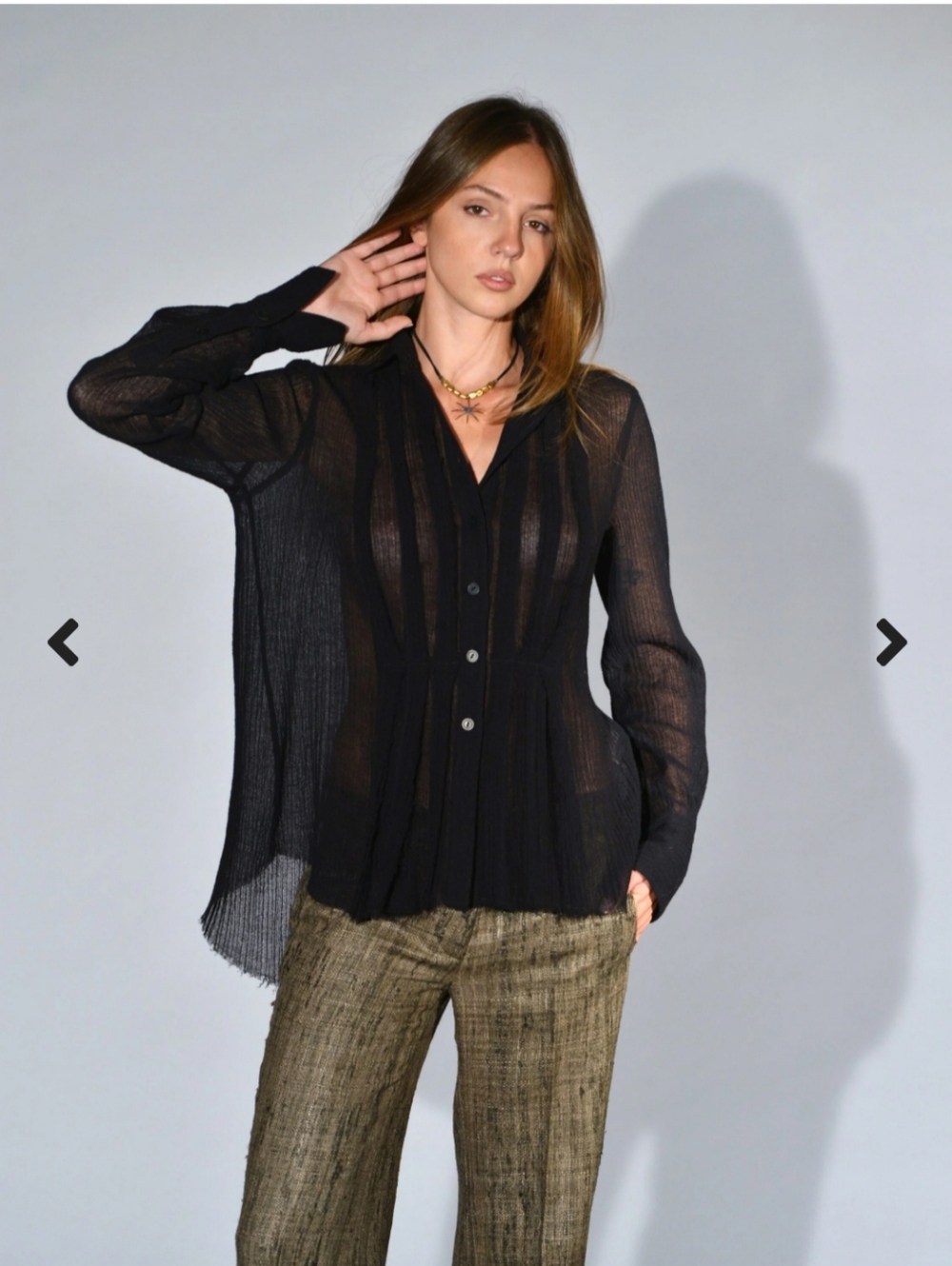 Moonlight Bay Sheer Black Button-Up Blouse With Pretty Sleeves